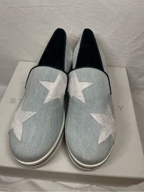 Stella McCartney Light Blue Slip-On Loafers with White Stars